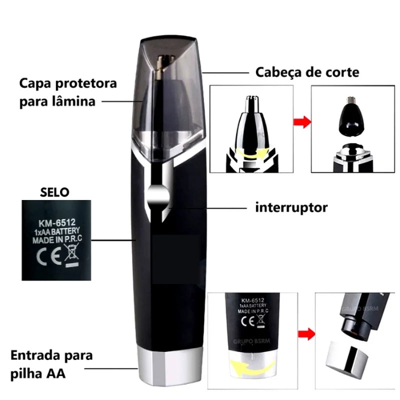 Máquina Aparadora Profissional | Remove Pelos do Nariz e Ouvido Prático Fácil | Saúde Higiene Beleza Uso Pessoal -  Kemei