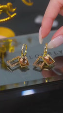 Brincos Feminino -  Zircão geométrico Banhado a Ouro